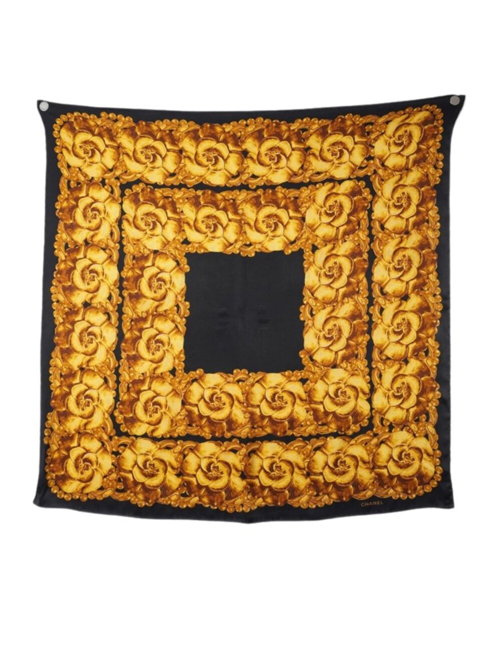 CHANEL Gold Floral Silk Scarf